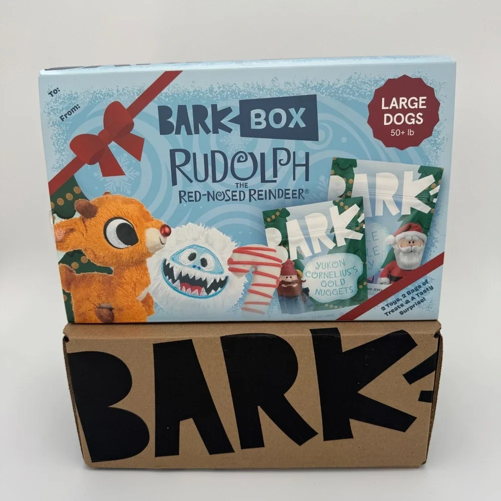 Bark Box Rudolph Red-Nosed Reindeer Holiday Dog Toys & Treats Set NWT